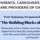 This image is advertising an event that will provide parents, caregivers, and child care providers with information on how to help young children improve their fine motor skills and be better prepared for school. Full Text: PARENTS, CAREGIVERS AND CHILD CARE PROVIDERS OF CHILDREN 0-5! Write Beginning's Occupational Therapy Presents: "The Building Blocks of Handwriting" Please join us for a unique event that will leave you feeling empowered to help the young children in your life improve their fine motor skills and be better prepared for school and beyond!