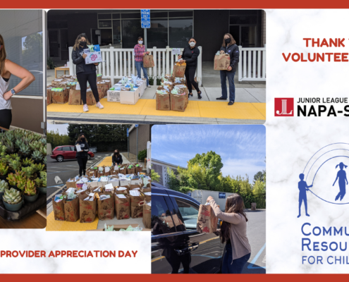 The Hacles Junior League of Napa-Sonoma Community Resources is thanking volunteers for their appreciation day for children. Full Text: THANK YOU VOLUNTEERS WITH HACLES JUNIOR LEAGUE OF NAPA-SONOMA COMMUNITY RESOURCES CHILD CARE PROVIDER APPRECIATION DAY FOR CHILDREN