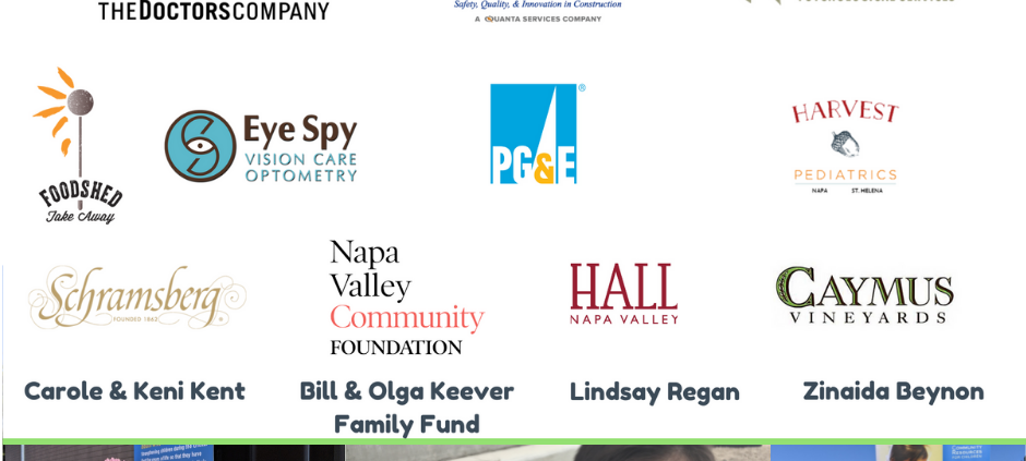 The image is thanking sponsors and donors for their support of Safety, Quality, and Innovation in Construction. Full Text: Thank you to our sponsors and donors !! NOVA NAPA GRO P INC. THEDOCTORSCOMPANY PSYCHOLOGICAL SERVICES Safety, Quality & Innovation in Construction A QUANTA SERVICES COMPANY Eye Spy HARVEST VISION CARE PG&E OPTOMETRY PEDIATRICS FOODSHED ST. HELENA Take Away Schramsberg Napa Valley HALL CAYMUS Community NAPA VALLEY VINEYARDS FOUNDATION Carole & Keni Kent Bill & Olga Keever Lindsay Regan Zinaida Beynon Family Fund